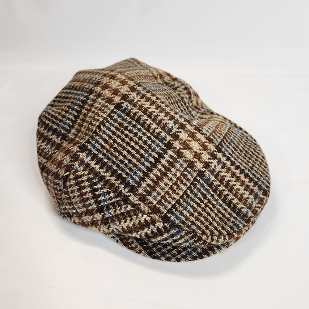 Vintage Bedford Boston Hat 1920s-30s Flat Cap Wool Plaid Houndstooth Size 6 7/8